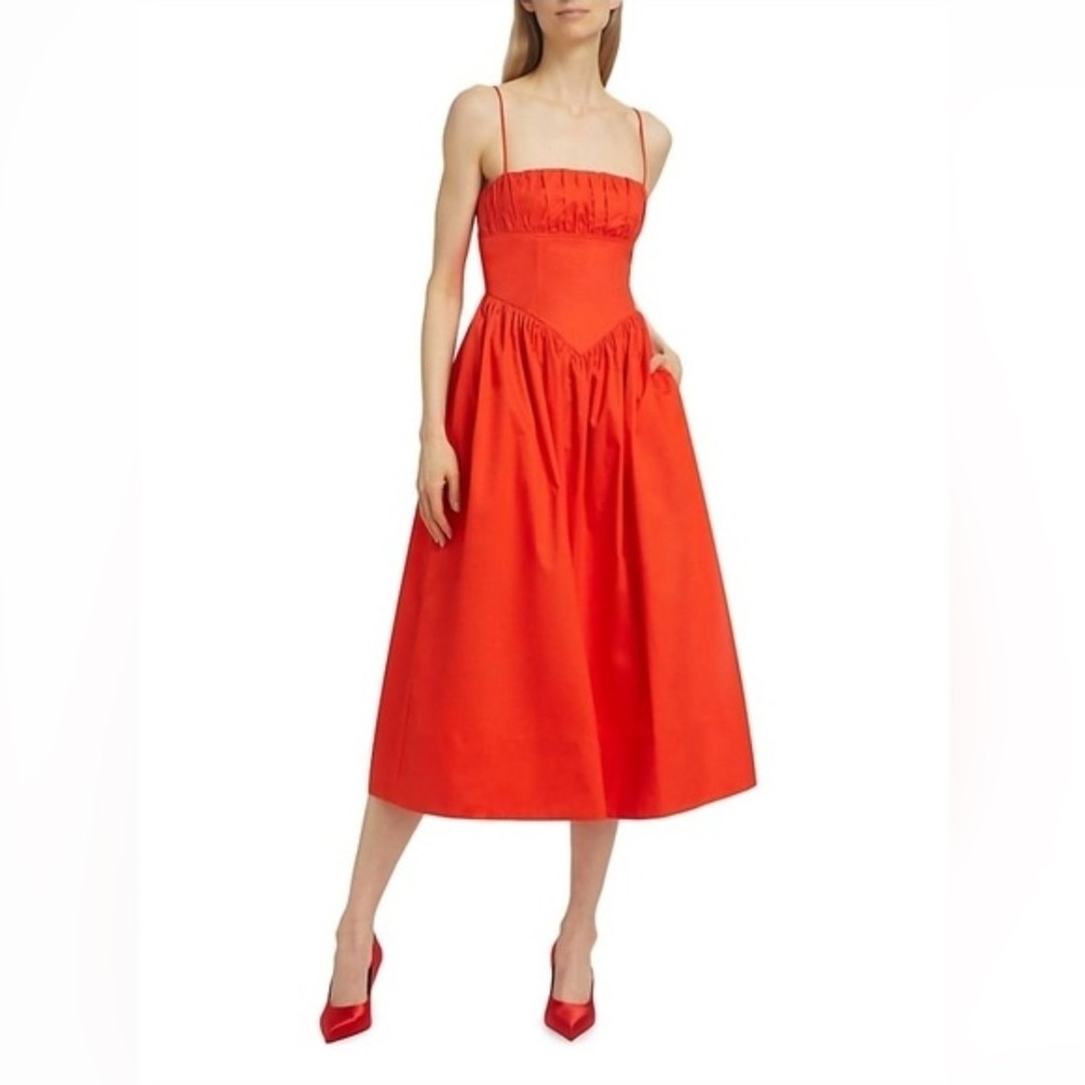 Ronny Kobo Womens Barrett Drop Waist Midi Dress Red XL Pockets Spaghetti‎ Straps